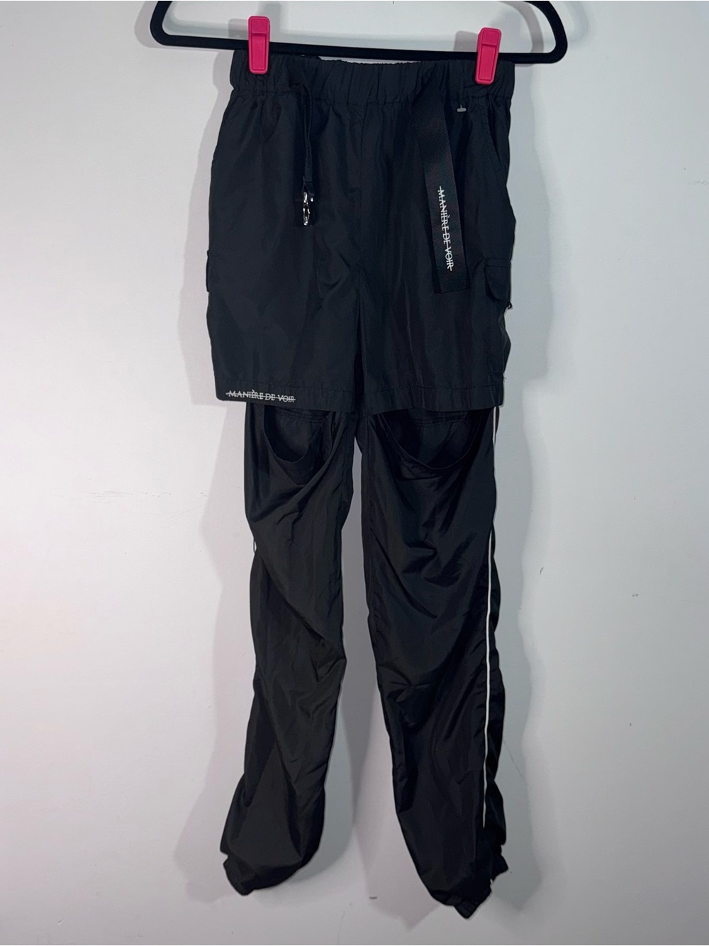 Manière De Voir Black Convertible Cutout Cargo Parachute Pants Size 8